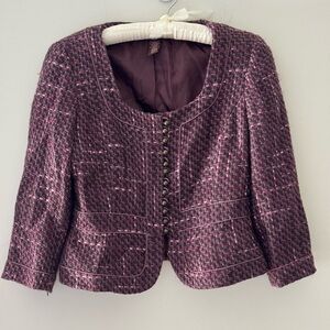 Bandolino Womens Purple Long Sleeve Pockets Boxy structured Blazer Jacket 4P Y2K